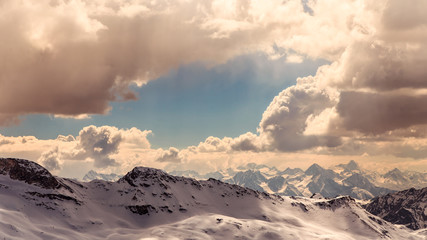 sunny day on the ski slopes of Cervinia