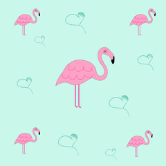 Obraz premium seamless tileable texture with flamingo and hearts - blue background