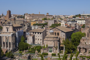 Fototapeta na wymiar Panorama of the Roman Forum. View from the hill Palatine.
