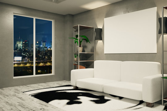 Hi-tech interior with city view