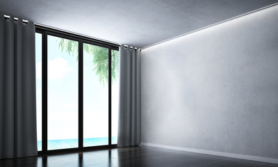 Fototapeta premium The interior design of empty room and living room area and sea view