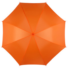 Orange umbrella isolated on white, top view