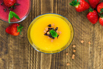 Mango and strawberry panna cotta