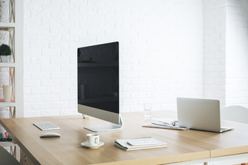 Hipster office with empty devices