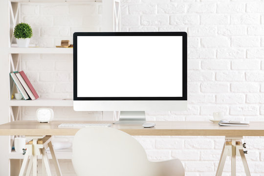 Creative designer desktop with white pc