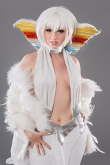 Glamour and sensual disco queen lady in luxury white costume
