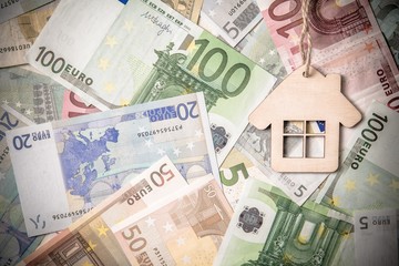 The symbol of the house lies on the background of the Euro 