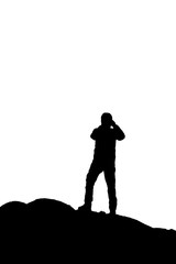 Silhouette Graphic Man Taking Photos at Top of Hill