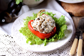 Lenten pepper stuffed with onions and mushrooms baked in the oven.