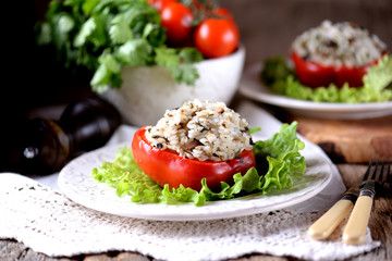 Lenten pepper stuffed with onions and mushrooms baked in the oven.