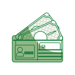 silhouette wallet with credit card and bills cash money, vector illustration