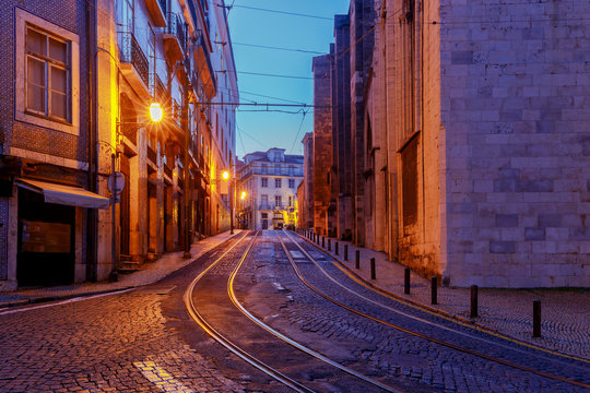 Lisbon. Old Street At Night.