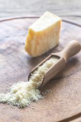 Parmesan cheese on the wooden board