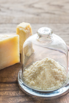 Parmesan cheese on the wooden board