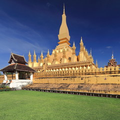 Fototapeta na wymiar S.side-first level wall of PhaThat Luang gold-covered stupa. Vientiane-Laos. 4858