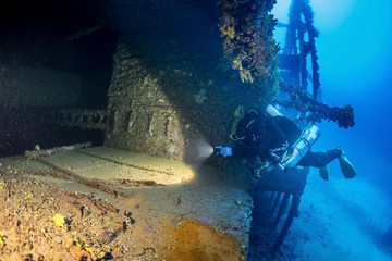 Diving on the wreck BRIONI, Vis Island.