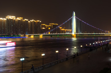Bridge in lights at night