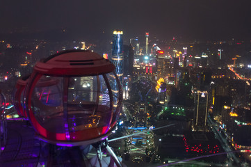 At the top of the cable car in night