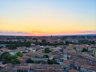 Picturesque town of Carcassonne in sunset