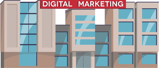 Digital Marketing Institute Building Illustration Vector. Isolated Flat Design. Public educational institution. Modern projects of educational establishments. Front view. College organization