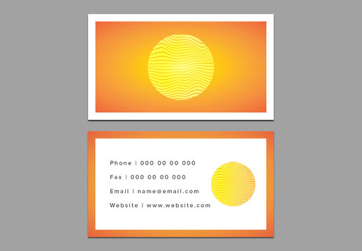 Business Card Layout with Abstract Sun Design
