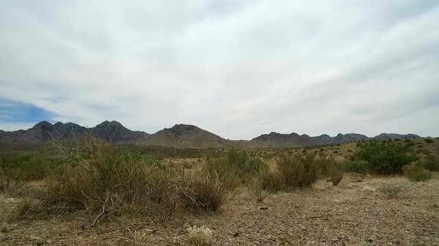 Low Angle Walk Through Desert Vegetation. a point of view low angle of someone walking through the desert sand, rock and vegetation
