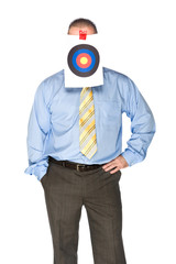 Businessman with bulls eye on forehead