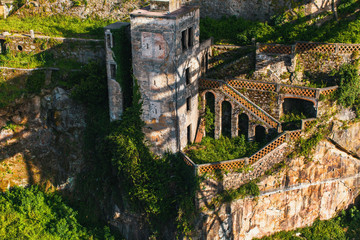 Abandoned house buildings, Porto, Portugal. Ancient ruins of Europe.