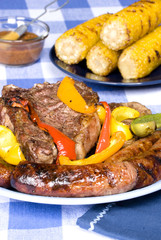 Bratwurst and steak picnic and dinner