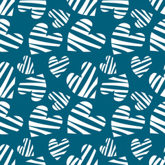 Seamless vector pattern with hearts. Background with hand drawn ornamental symbols. Template for wrapping, decor, surface, cards, backgrounds, textile, print. Repeat ornament. Series of Love Patterns.