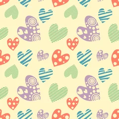 Tuinposter Seamless vector pattern with hearts. Background with hand drawn ornamental symbols. Template for wrapping, decor, surface, cards, backgrounds, textile, print. Repeat ornament. Series of Love Patterns. © Valentain Jevee