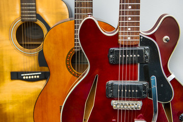 Fototapeta na wymiar Rows of guitars