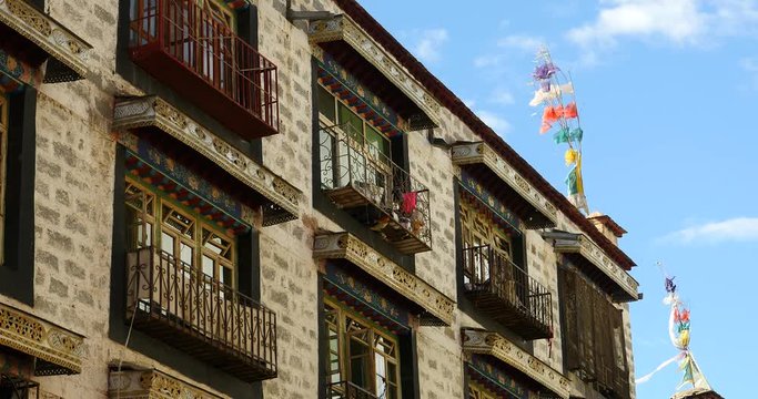 4k famous barkhor street building in lhasa,tibet.