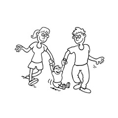happy family cartoon. outlined cartoon handrawn sketch illustration vector.