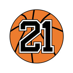 ball of basketball symbol with number 21
