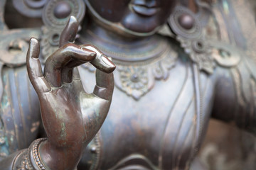 Detail of Buddha statue with Karana mudra hand position
