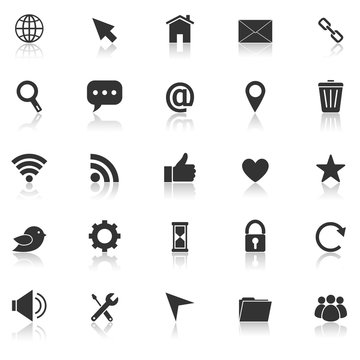 Website icons with reflect on white background