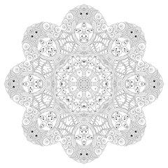 Hand drawn zentangle mandala for coloring page.