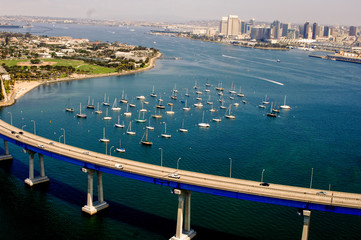 Anchorage in San Diego bay with downtown in backround