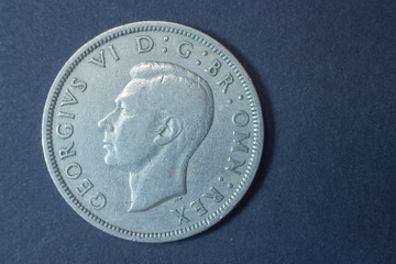 Half crown 1948 British English head coin George VI, vintage antique old, difficult and rare to find.