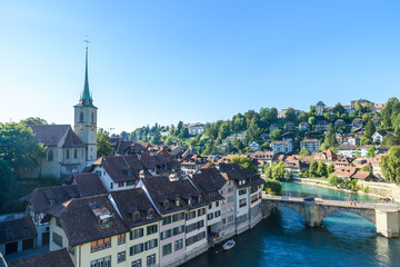 Bern old city center with river Aare - view of bridge -  Capital of Switzerland