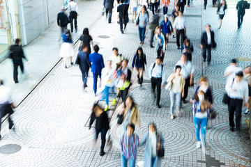 crowde people on street in modern city