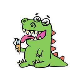 cute dinosaur eating ice cream. vector illustration