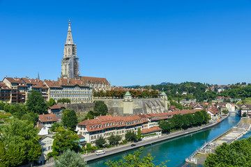 Bern old city center with river Aare - view of bridge -  Capital of Switzerland