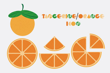 Icon set of Tangerine and orange graphic design with circular shape.