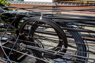 Tangled and messy electrical cables