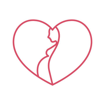 Pregnant woman silhouette in heart shape