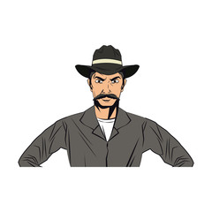 cowboy man cartoon character, modern western cattle hurdlers in traditional cowboy outfit. vector illustration