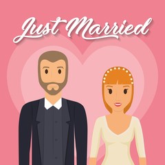 just married couple over heaart icon and pink background. colorful design. vector illustration