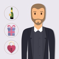 groom and wedding related icons over white background. colorful design. vector illustration